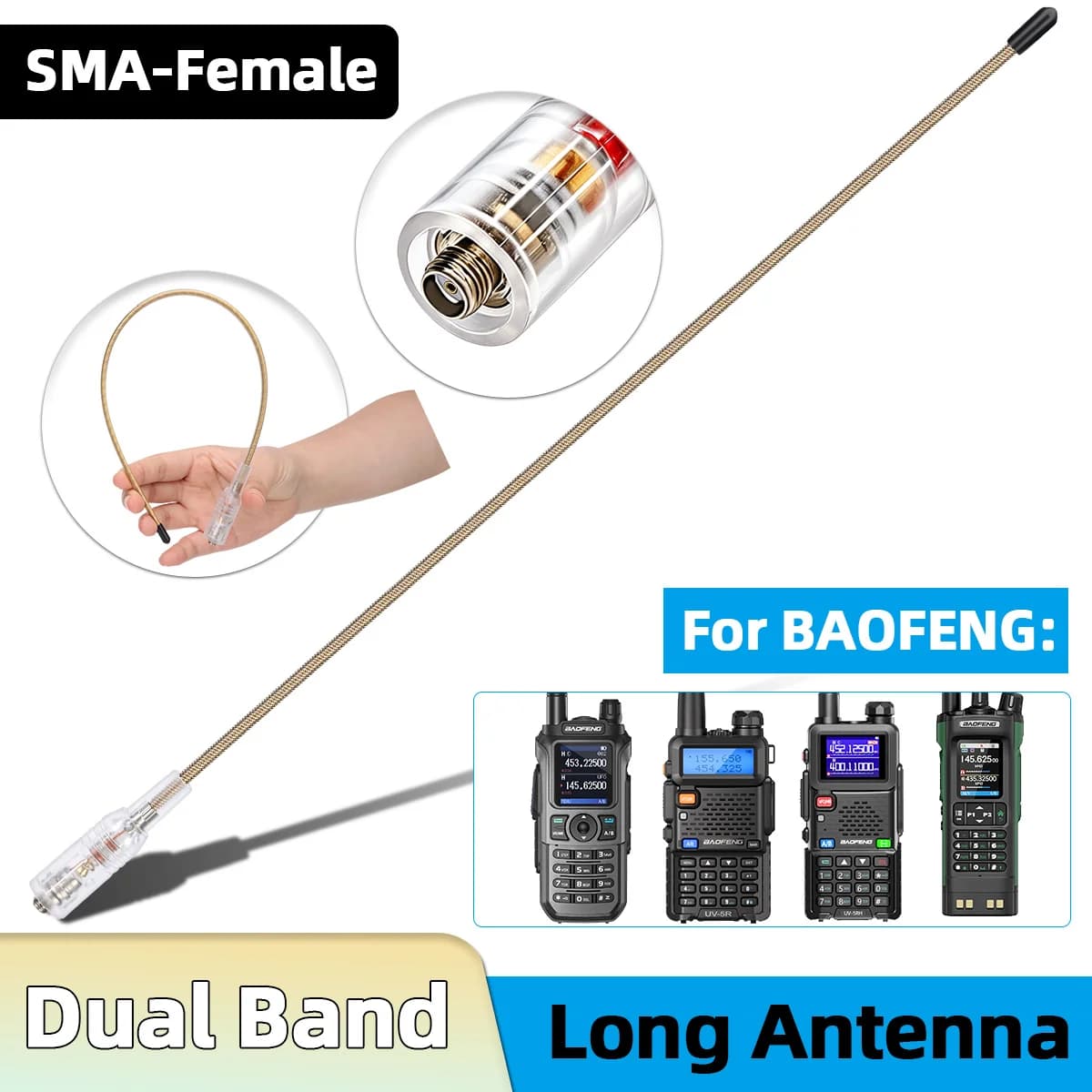 ABBREE AR-771 Transparent High Gain Walkie Talkie Replacement Antenna SMA Female For Baofeng UV-5R BF-888S for Outdoor Security