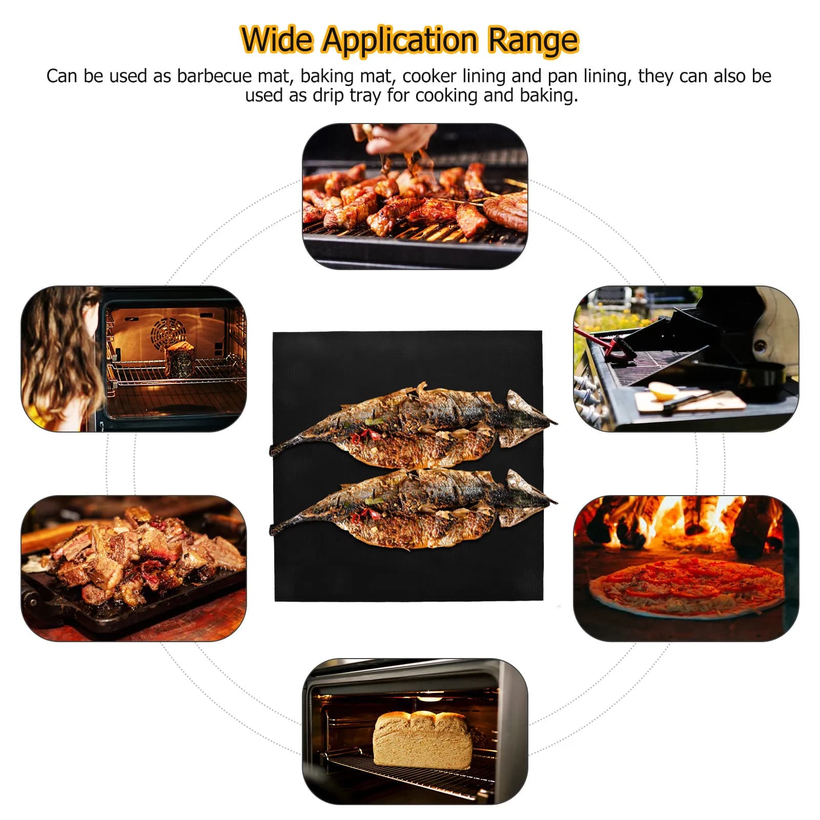 Set di 3 Tappetini per Barbecue Riutilizzabili, Antiaderenti e Resistenti al Calore in PTFE e Fibra di Vetro per Grigliate all'Aperto, Cottura, Campeggio e Forno