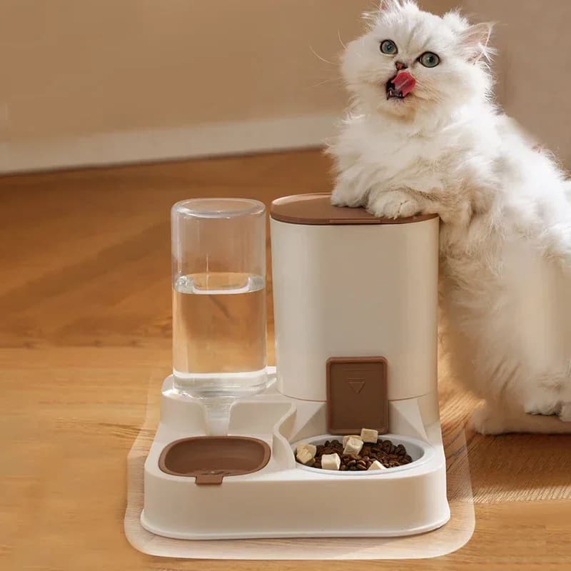 Nuovo Distributore Automatico di Cibo per Cani e Gatti con Fontanella, Separazione Cibo Secco e Umido, Contenitore Dispenser per Cuccioli e Gattini