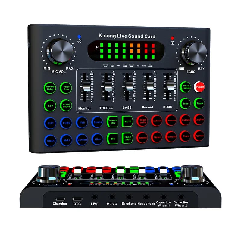 Mixer audio con accompagnamento Bluetooth Scheda audio live con effetti e cambio voce, per iPhone, Xiaomi, Karaoke Podcast