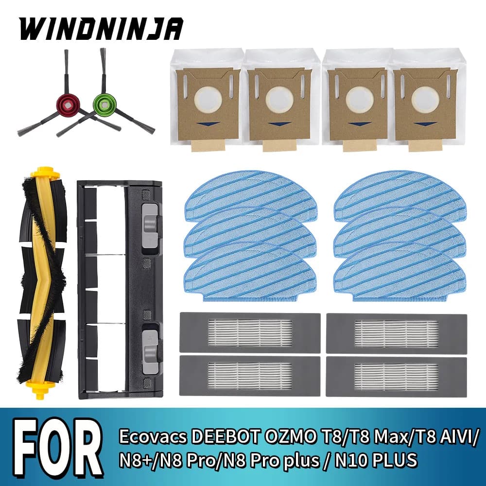Accessori per Aspirapolvere ECOVACS Deebot OZMO T8 T8 Max T8 AIVI T9+ N8 Pro N10 Plus: Spazzola Principale, Filtro, Sacchetto Raccoglipolvere, Filtro HEPA
