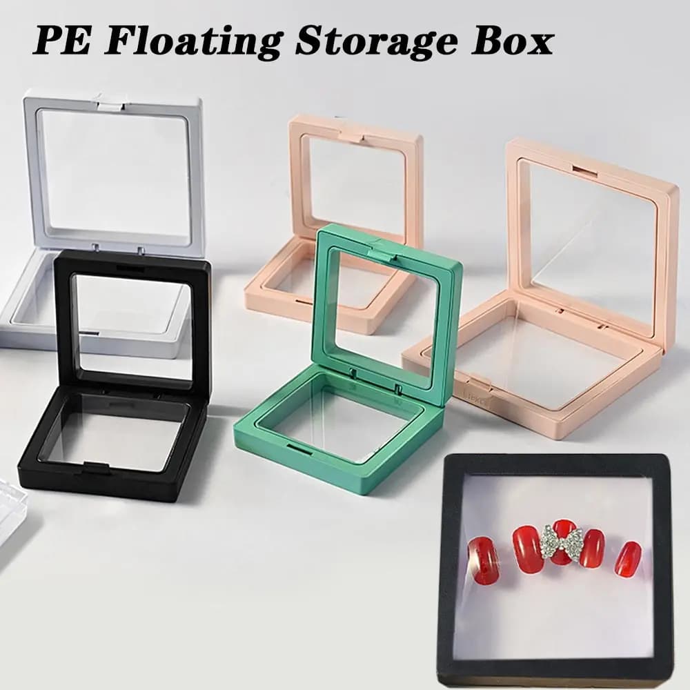 5 pezzi trasparente pellicola PE unghie finte scatola di immagazzinaggio Display galleggiante custodia in plastica 7-8.8cm orecchini gioielli portatili scatole di imballaggio