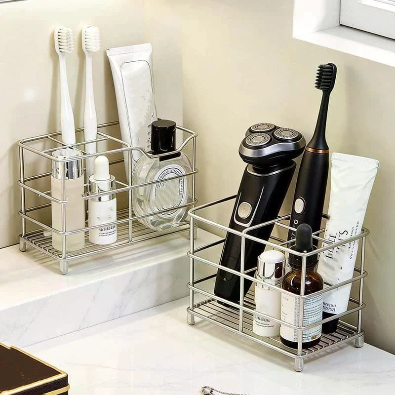 Stainless Steel Bathroom Organizer Caddy Multi Compartment Toothbrush Holder for Countertop Storage Tidy