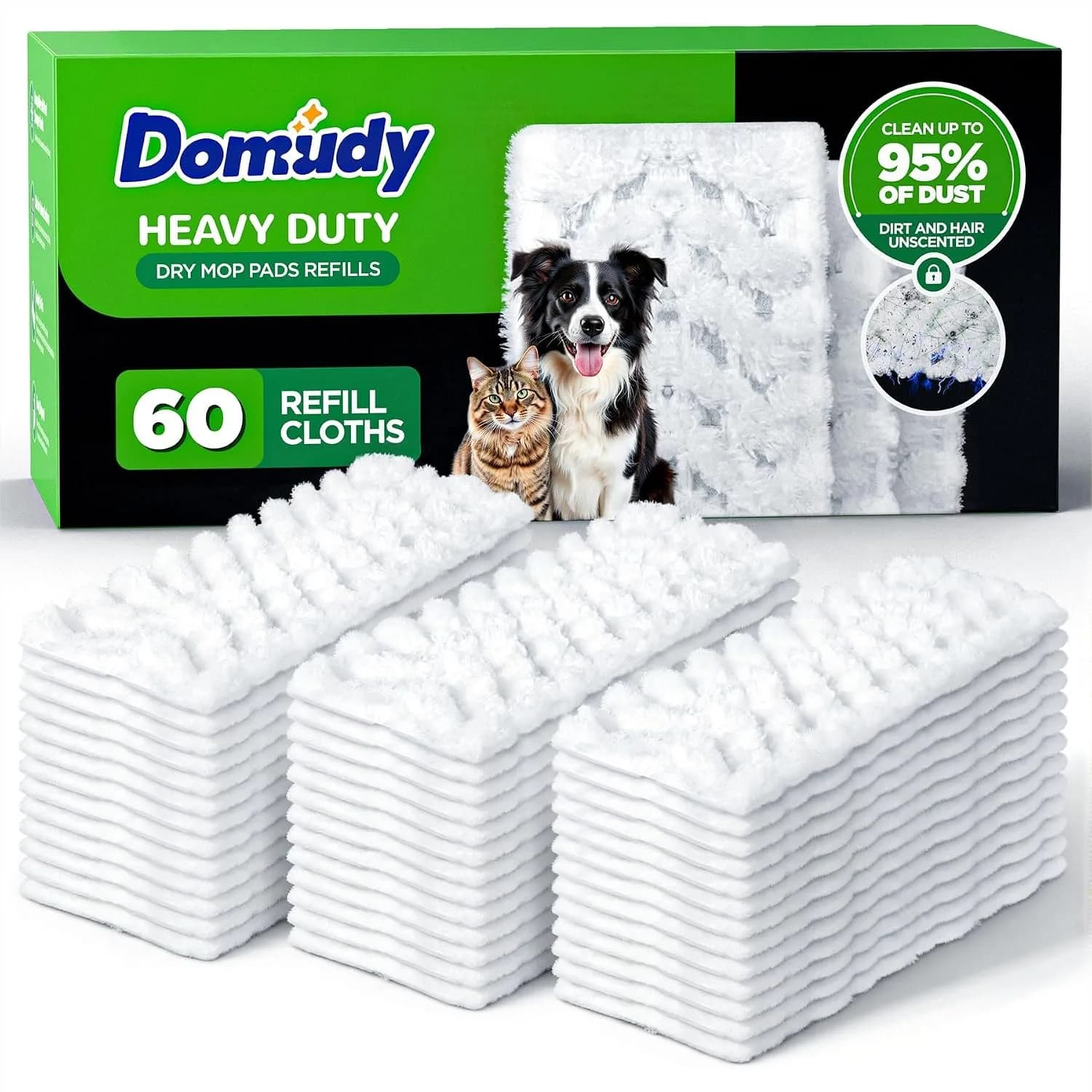 60 Count Heavy Duty Dry Sweeping Cloths Refills for Swiffer Sweeper Mop with Deep Wave Pattern for Hair and Dust
