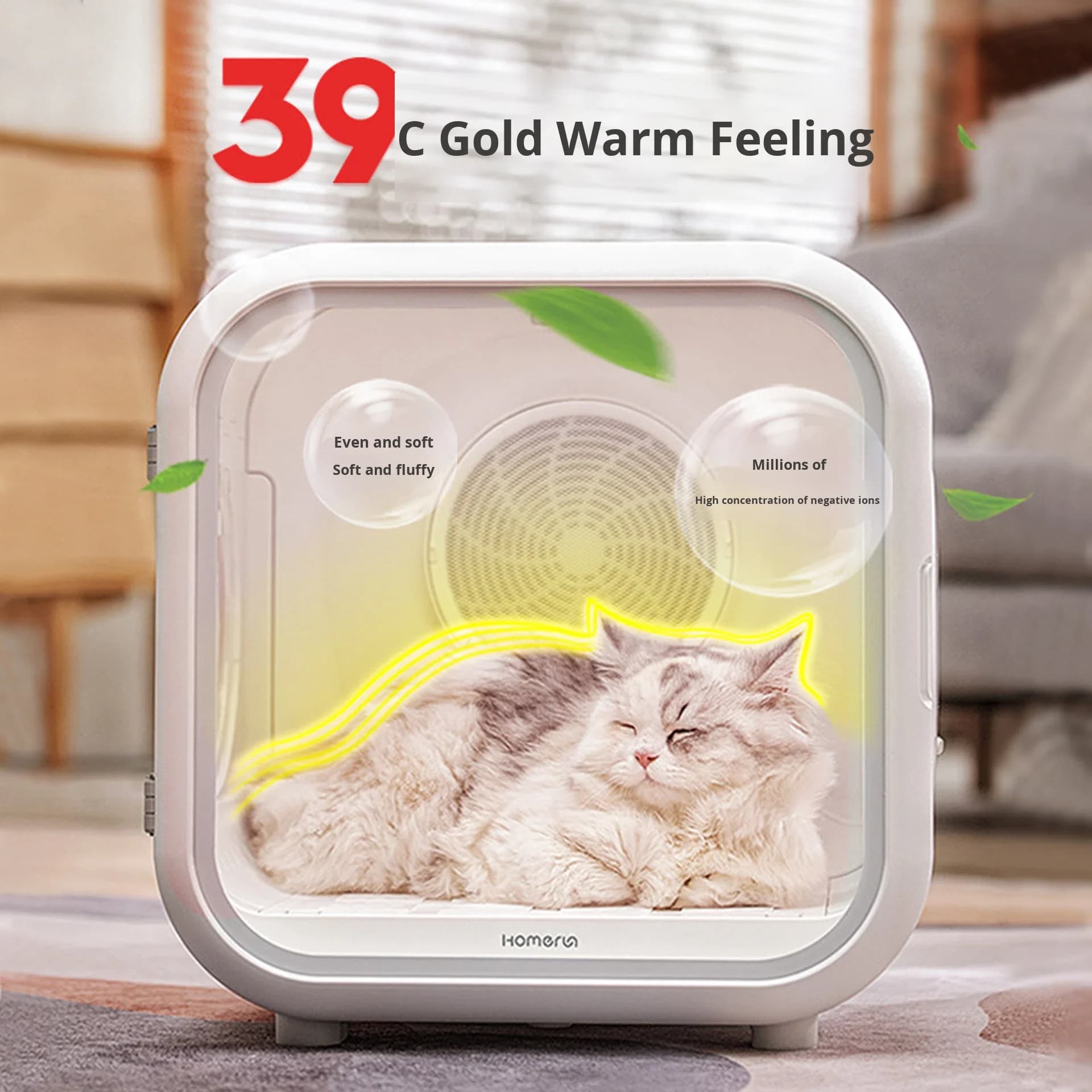 Asciugatrice Intelligente per Animali Domestici Hormann PD50 Modello 39 Gradi, Asciugacapelli Automatico per Cani e Gatti con Soffio d'Acqua 1000mL