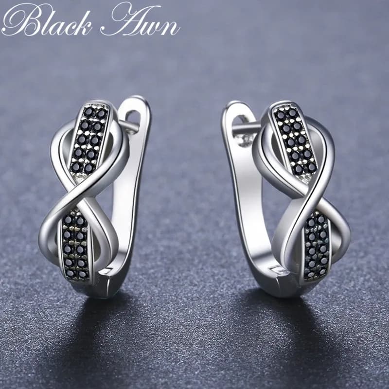 Nuovi Orecchini a Cerchio Classici 2026 in Argento con Spinello Nero, Gioielli alla Moda per Donne, Bijoux I157