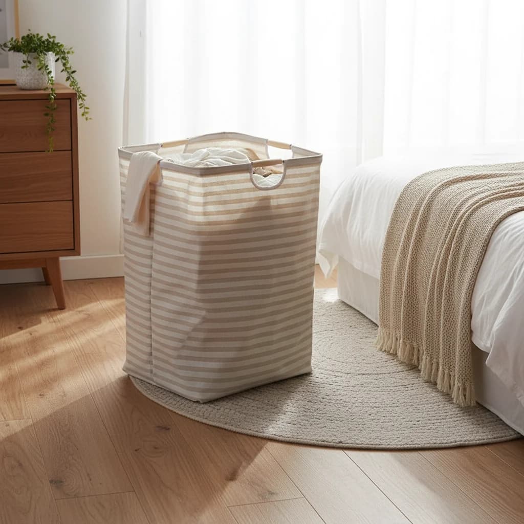 Foldable cotton and linen basket with handles for bedroom, bathroom, storage baskets, multifunctional organizer for toys