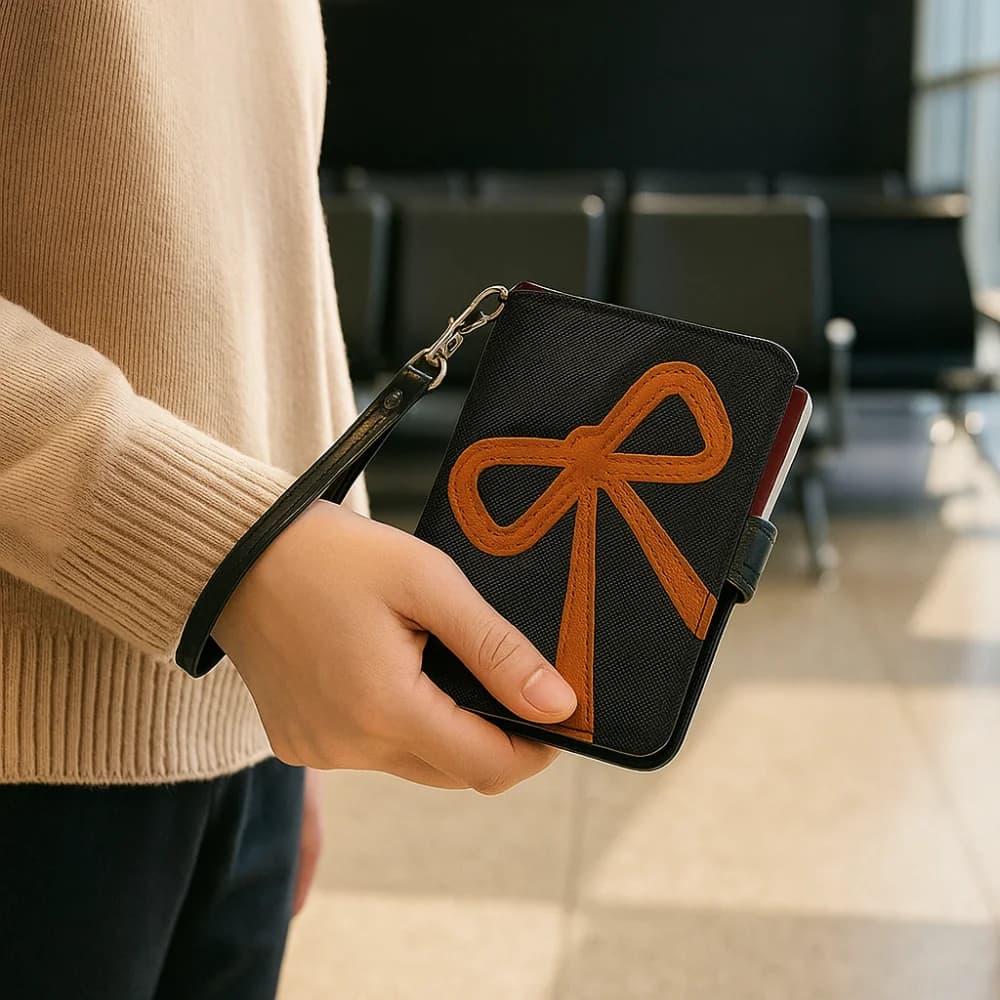 Portafoglio da viaggio RFID antifurto in PU con porta passaporto, porta carte per check-in aereo, porta biglietti e clip per passaporto da donna