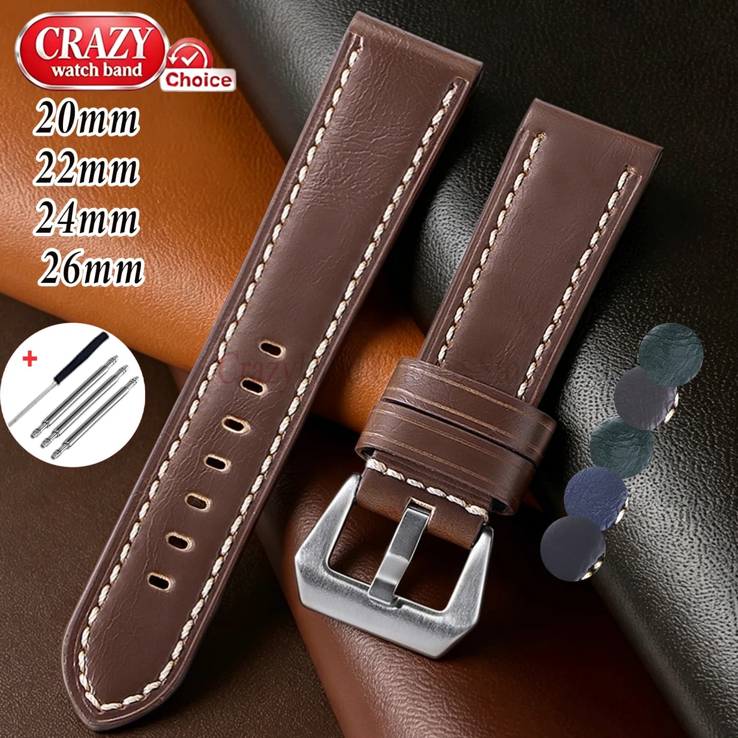 20mm 22mm 24mm 26mm Waterproof Genuine Leather Band Universal for Panerai for Omega Replace Watch Strap Business Women Men Wrist