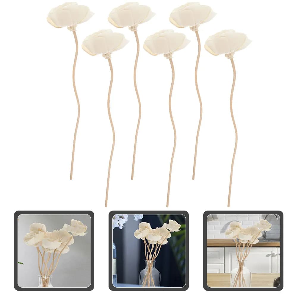 6Pcs Delicate Flower-Shaped Rattan Aromatherapy Sticks for Oil Diffuser Bottles Home Fragrance Decor Kitchen Bedroom Living Room