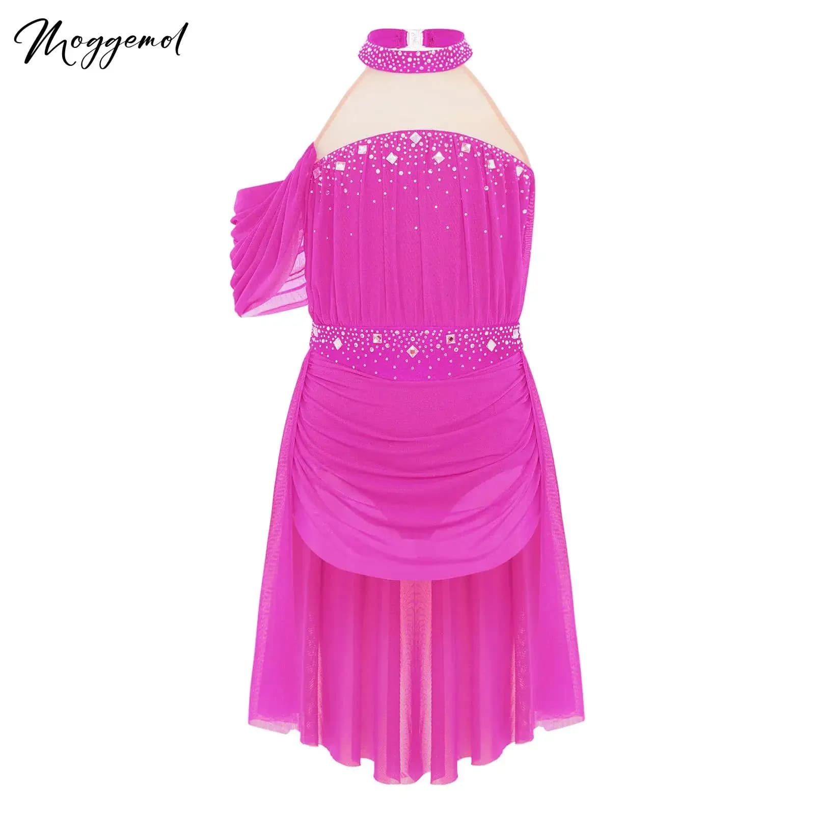 Bambini Ragazze Balletto Danza lirica Pattinaggio di figura Performance Costume Ginnastica Danza Ritmica Strass Abito drappeggiato in rete increspata