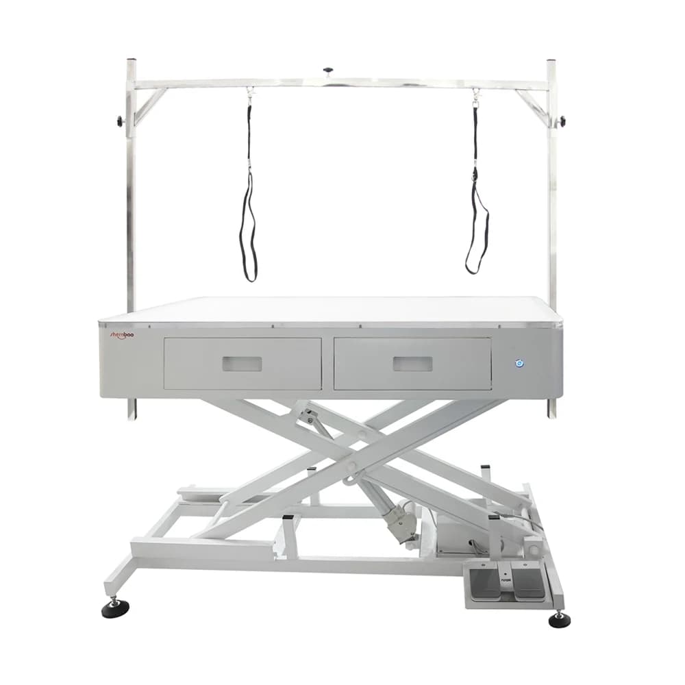Electric LED Chargeable Pet Grooming Table, 4 Drawers, Iron Frame, Adjustable Height, Professional Dog Grooming Station