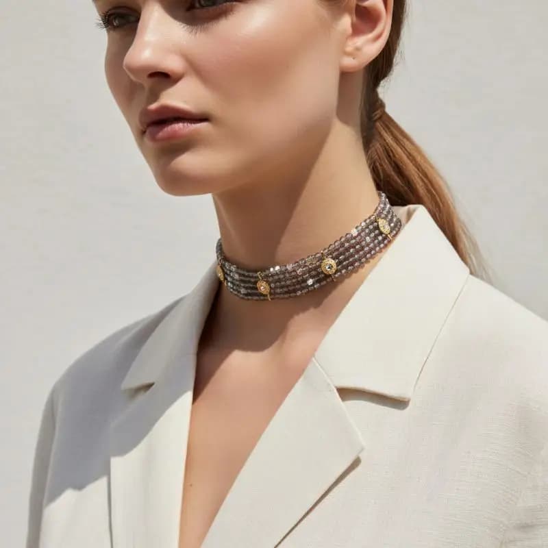 **1 collana da donna alla moda, minimalista, fatta a mano, con perline e strass, lunga con nappe e multistrato.