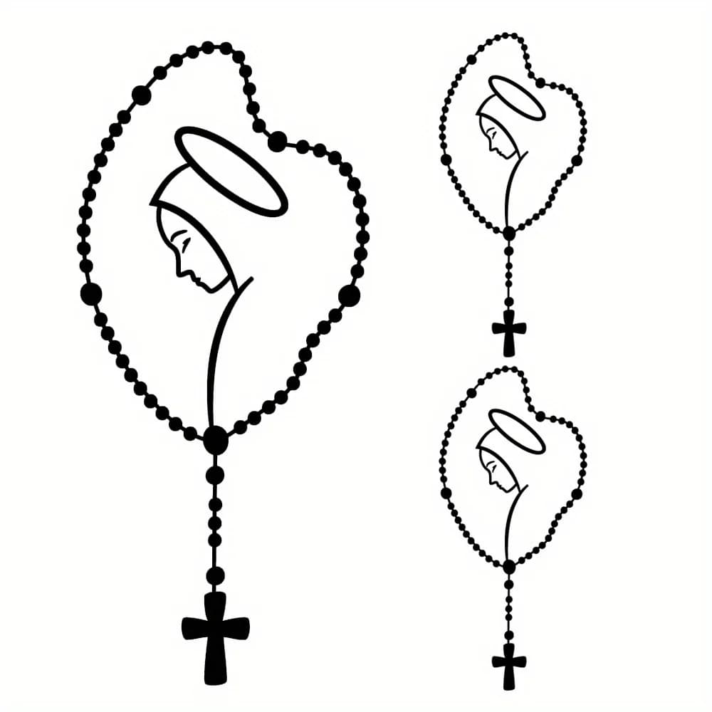 3Pcs/Set Virgin Mary Rosary Heart Sticker, Waterproof Vinyl Catholic Religious Decal for Car Window