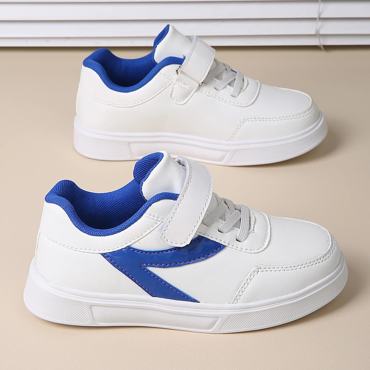 Children School White Board Shoes PU Upper Non‑Slip Flat EVA Outsole Velcro Strap Kids Daily Casual Footwear EU 30‑39