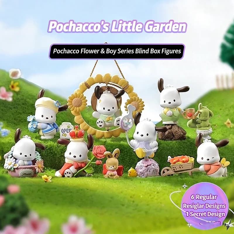 Autentico Ornamento Blind Box Pochacco Fiore e Ragazzo, Simpatica Figurina Pochacco da Collezione, Giocattolo Kawaii con Design di Personaggio Anime Perfetto