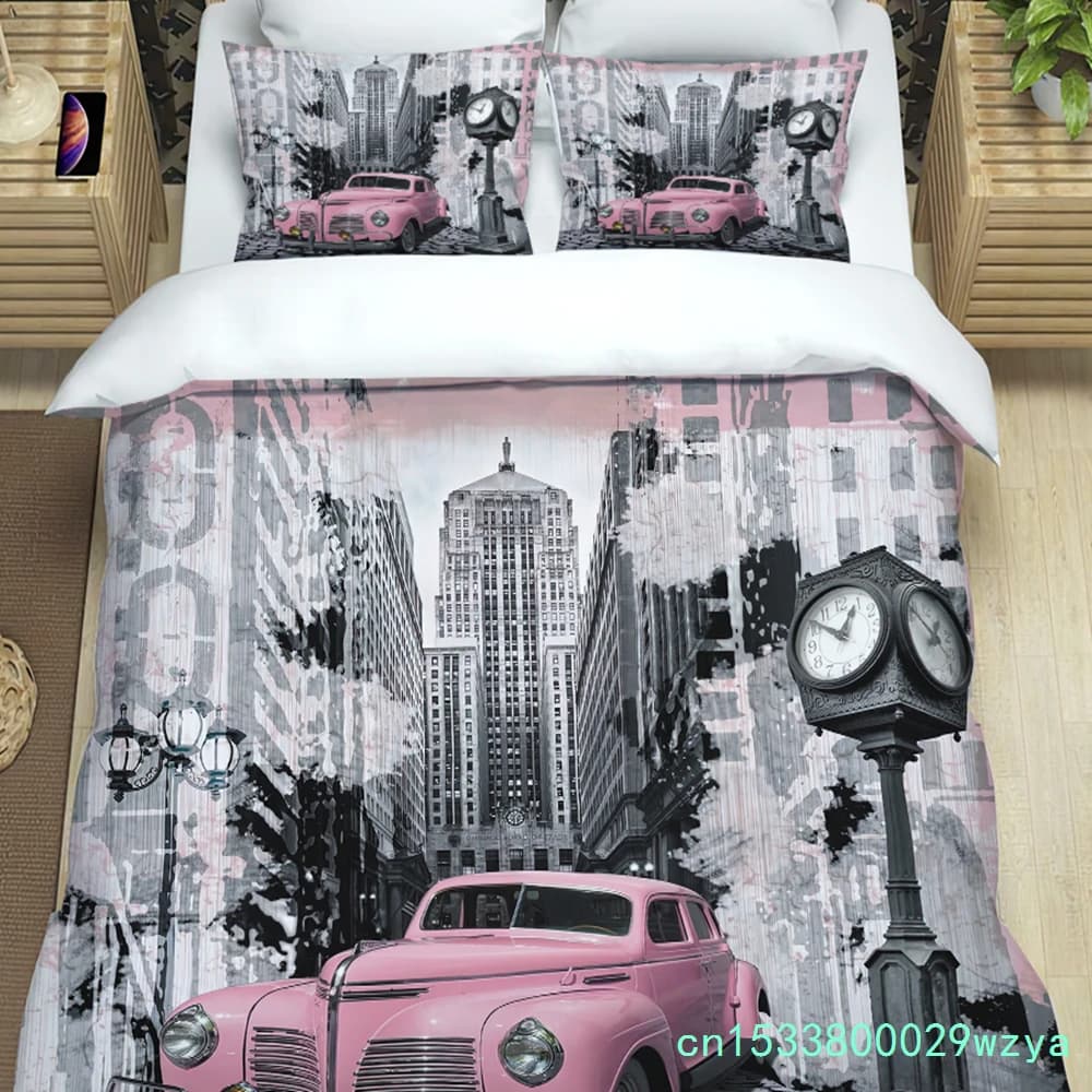 3pcs Bedding Set Classic Car Vintage Poster Home Textile Duvet Cover Pillow Case Boy Kid Teen Girl Bedding Covers Set