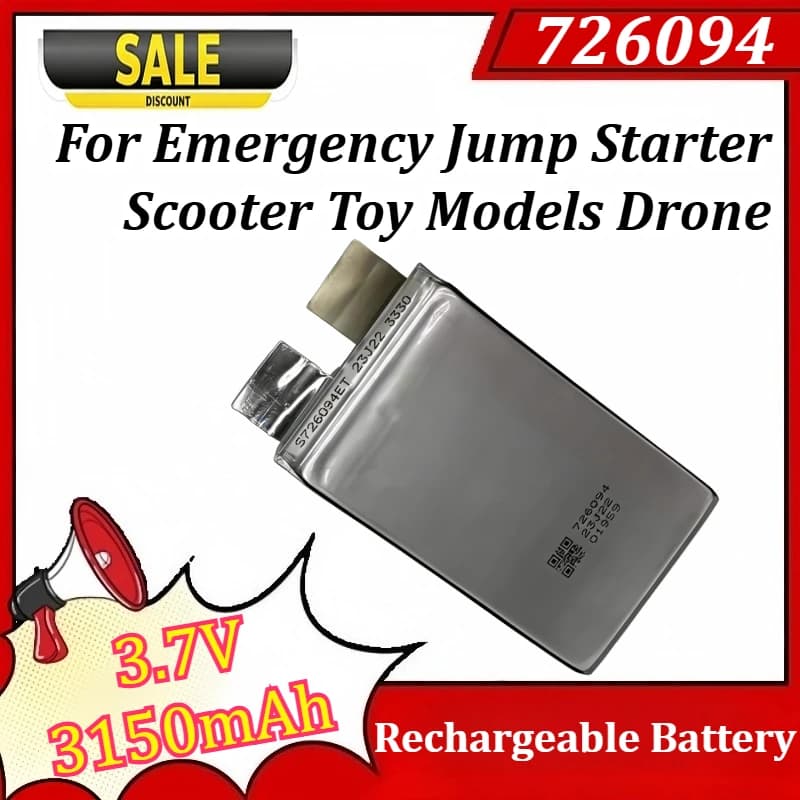 Nuova Batteria 726094 3.7V 3150mAh 90C per Avviamento d'Emergenza, Scooter, Modellini e Droni