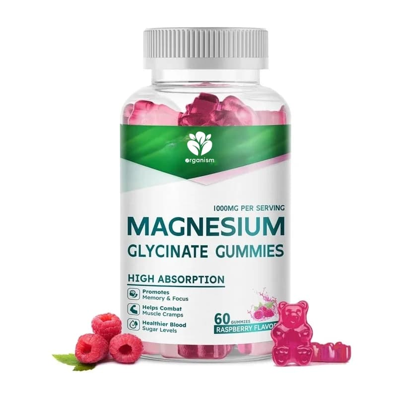 Soft Cartoons with Glycine and Magnesium 1000mg - Magnesium Supplement and Sugar-free Potassium with Vitamin D-60 at Raspberry Taste