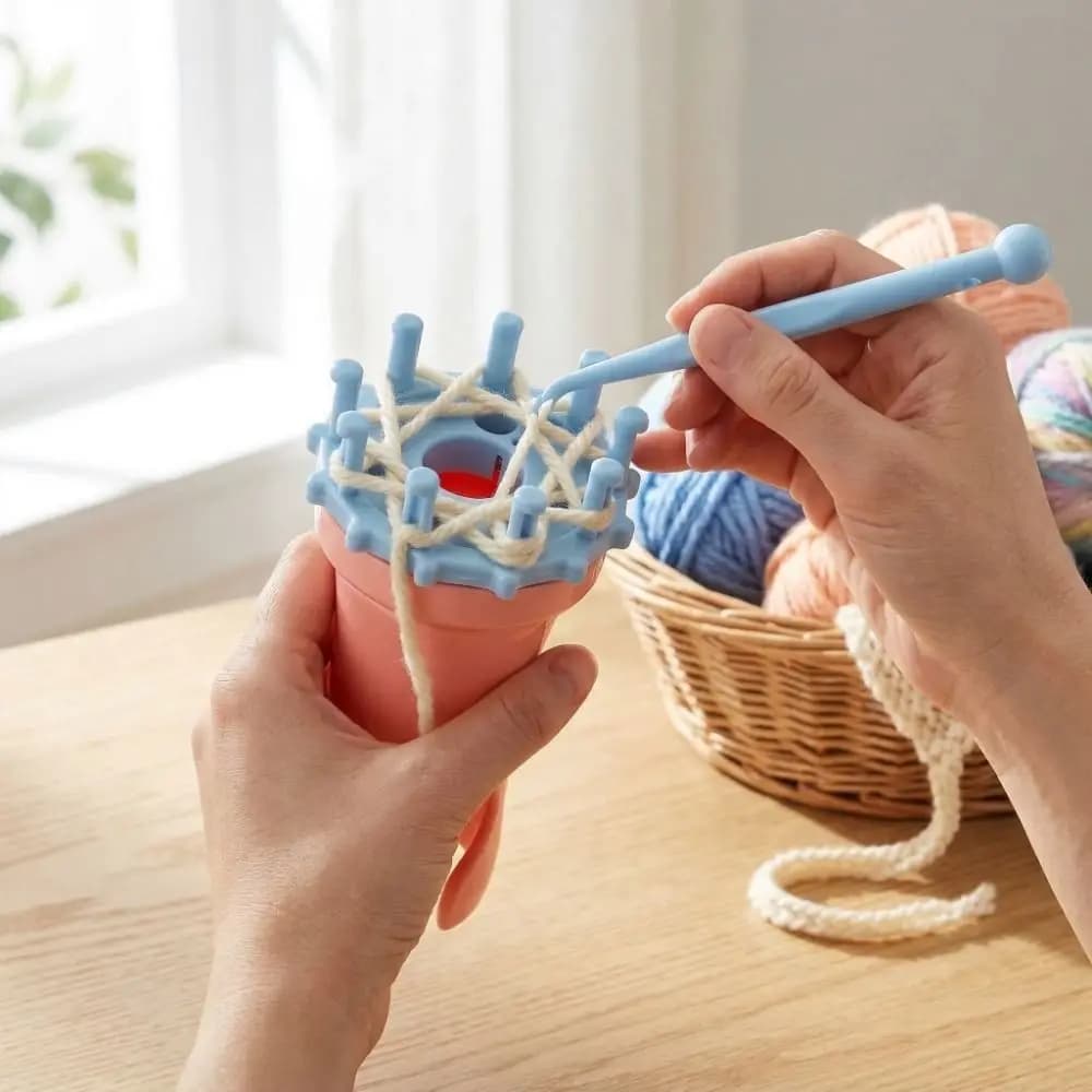 Plastic Spool Knitter Round Shape DIY Craft Weaving Lacing Machine Changeable Heads Manual Knit Spool Loom Gift