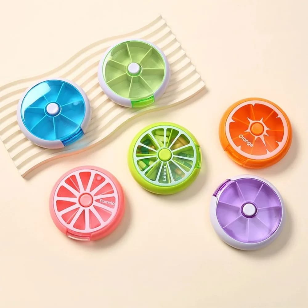 New Cute Fruit Shape Small Rotating 7 Grids Weekly Pill Box Portable Round Transparent Organizer Travel Tablet Vitamin Medicine