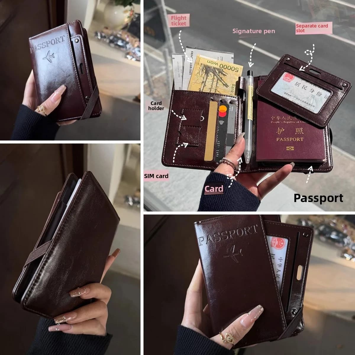 Porta Passaporto Multifunzionale da Viaggio, Porta Carte, Porta Carte d'Imbarco, Portafoglio con Clip, Accessori Integrati per Donne