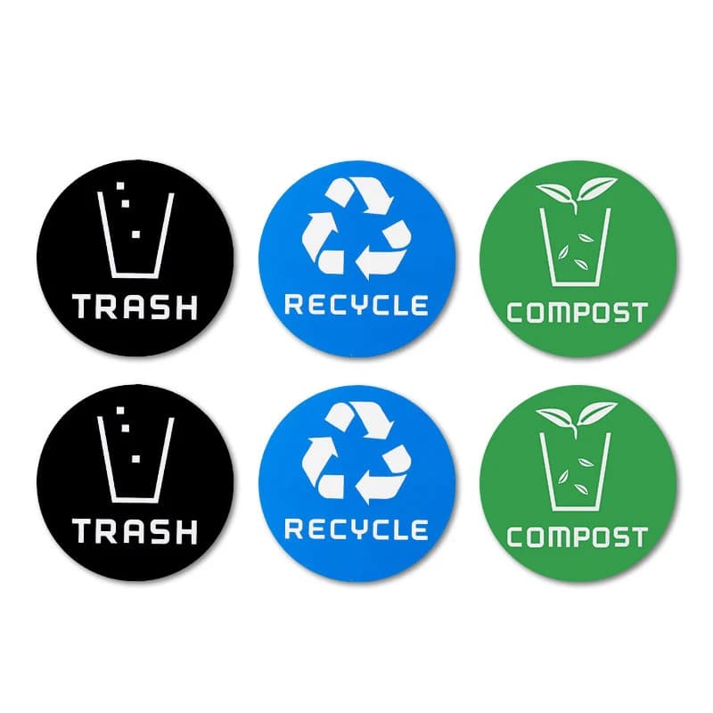 6 adesivi in vinile PVC da 10 cm di diametro per etichette di contenitori, bidoni della spazzatura, decorazioni per la casa