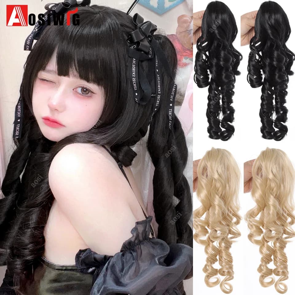 Coda di cavallo sintetica bionda da 16 pollici Lunga doppia coda di cavallo riccia romana Parrucchino su clip Estensioni dei capelli neri Coda di cavallo per le donne