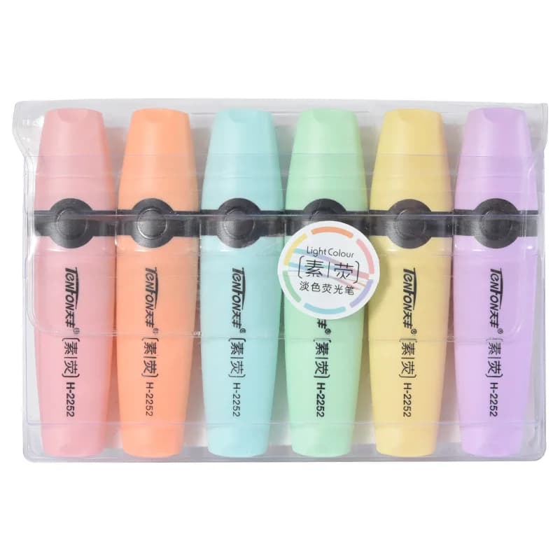 6 Pz/set Evidenziatore Colori Pastello Punta a Scalpello Pennarello Piatto Singola Testa di Colore Della Luce Disegno Obliquo Pennarelli Fluorescenti