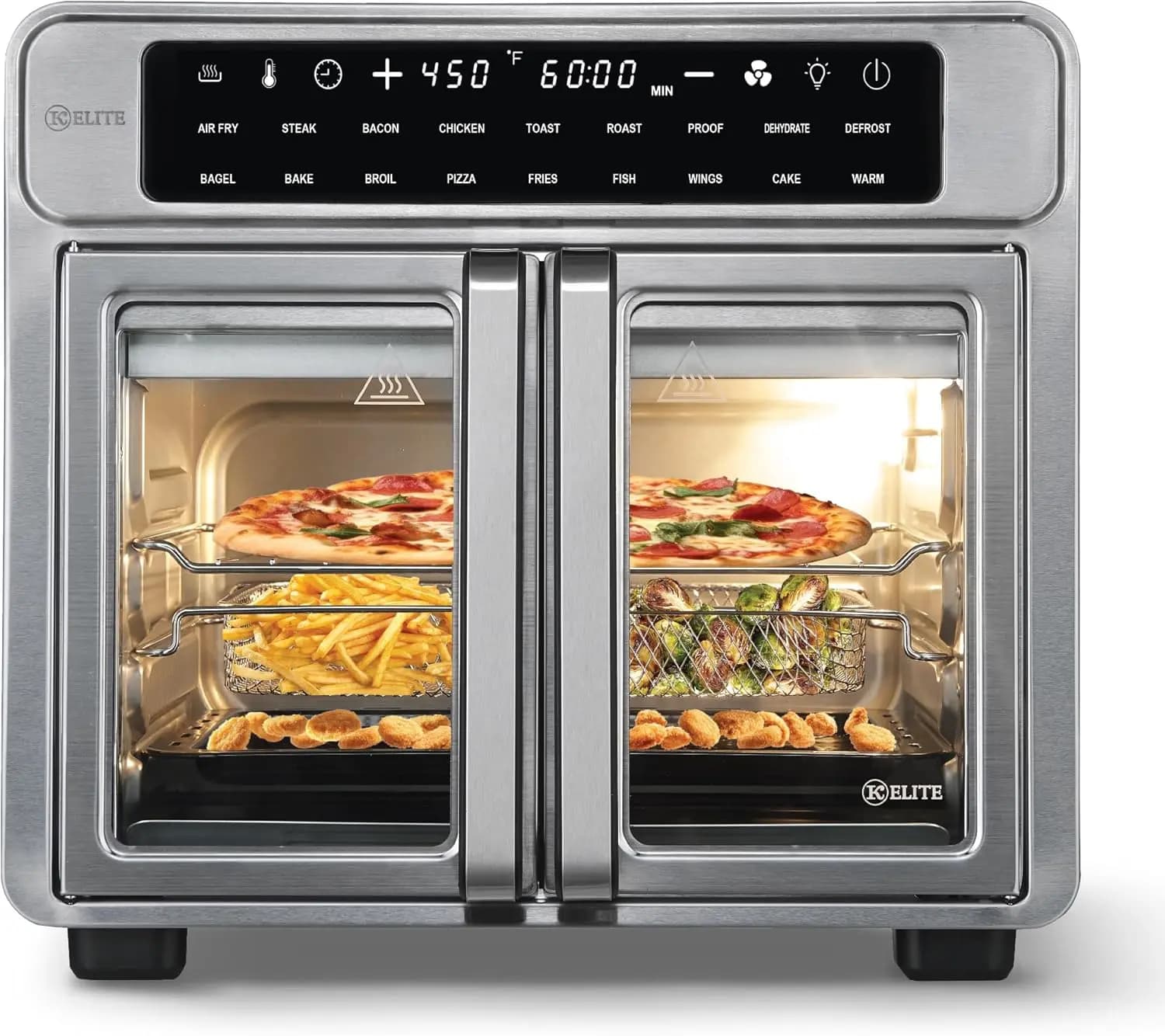 26-Quart French Door Air Fryer Oven – Large Capacity Countertop Convection Oven with LED Screen, Stainless Steel Finish