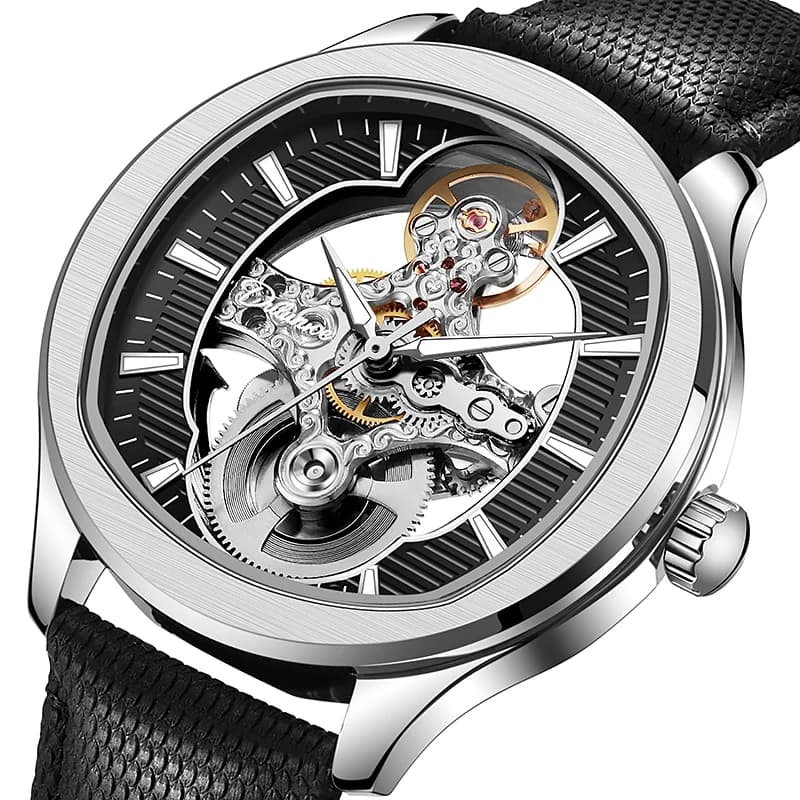 Lnverted Tourbillon Design Orologio cinturino in pelle impermeabile sportivo di lusso da uomo scheletro orologio meccanico automatico