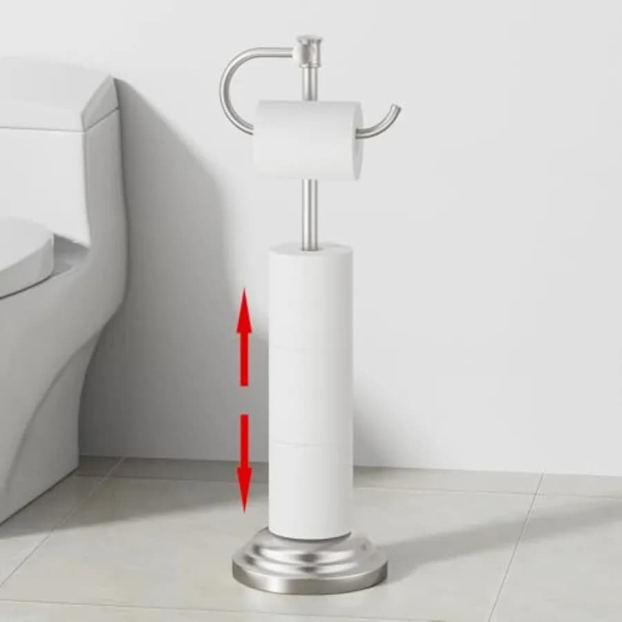 Portarotolo da terra per WC, porta carta igienica autoportante da bagno con contenitore, regolabile 17-25 pollici, SUS3