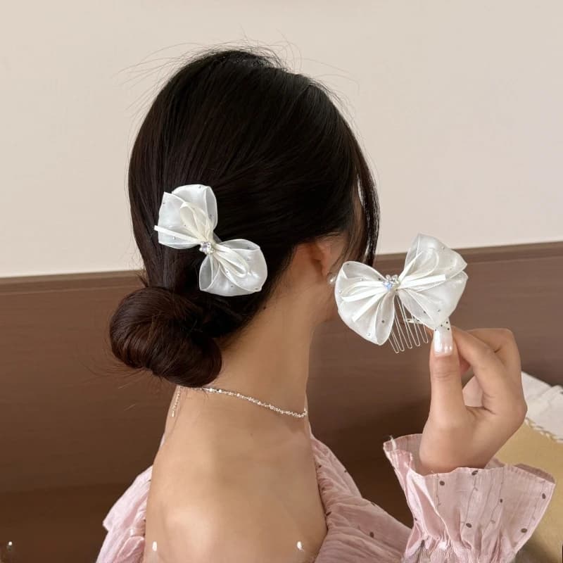 Star hair clip with bow and strass, elegant star comb, woman's wedding hair accessory