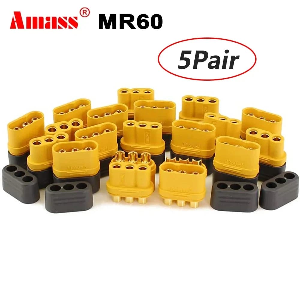5 Paia di Connettori Amass MR60, Connettori Femmina e Maschio, Connettore a Proiettile 3.5 per Collegamento Motore ESC Modelli RC