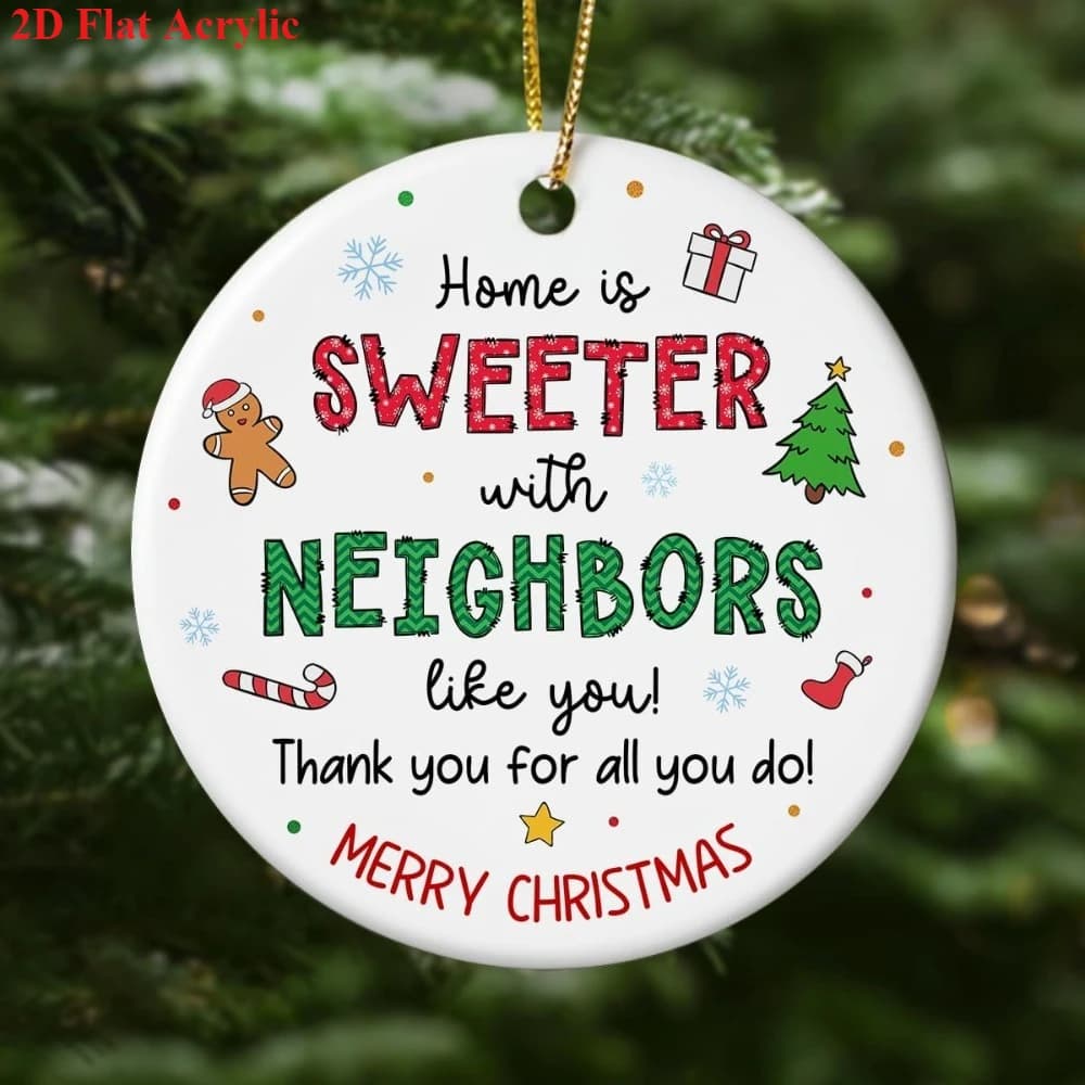 1/10Pcs 2D Flat Round Acrylic Christmas Neighbor Ornament,Sweeter Than Gingerbread House Number Sign,White Green Gold Ring Decor