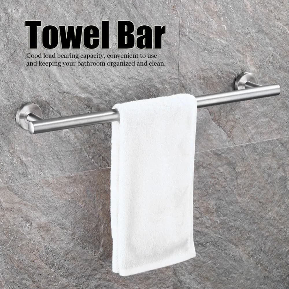 Stainless Steel Towel Rack Brushed Finish Silver Towel Holder Modern Wall Mounted Towel Rod Bathroom Kitchen Laundry Room