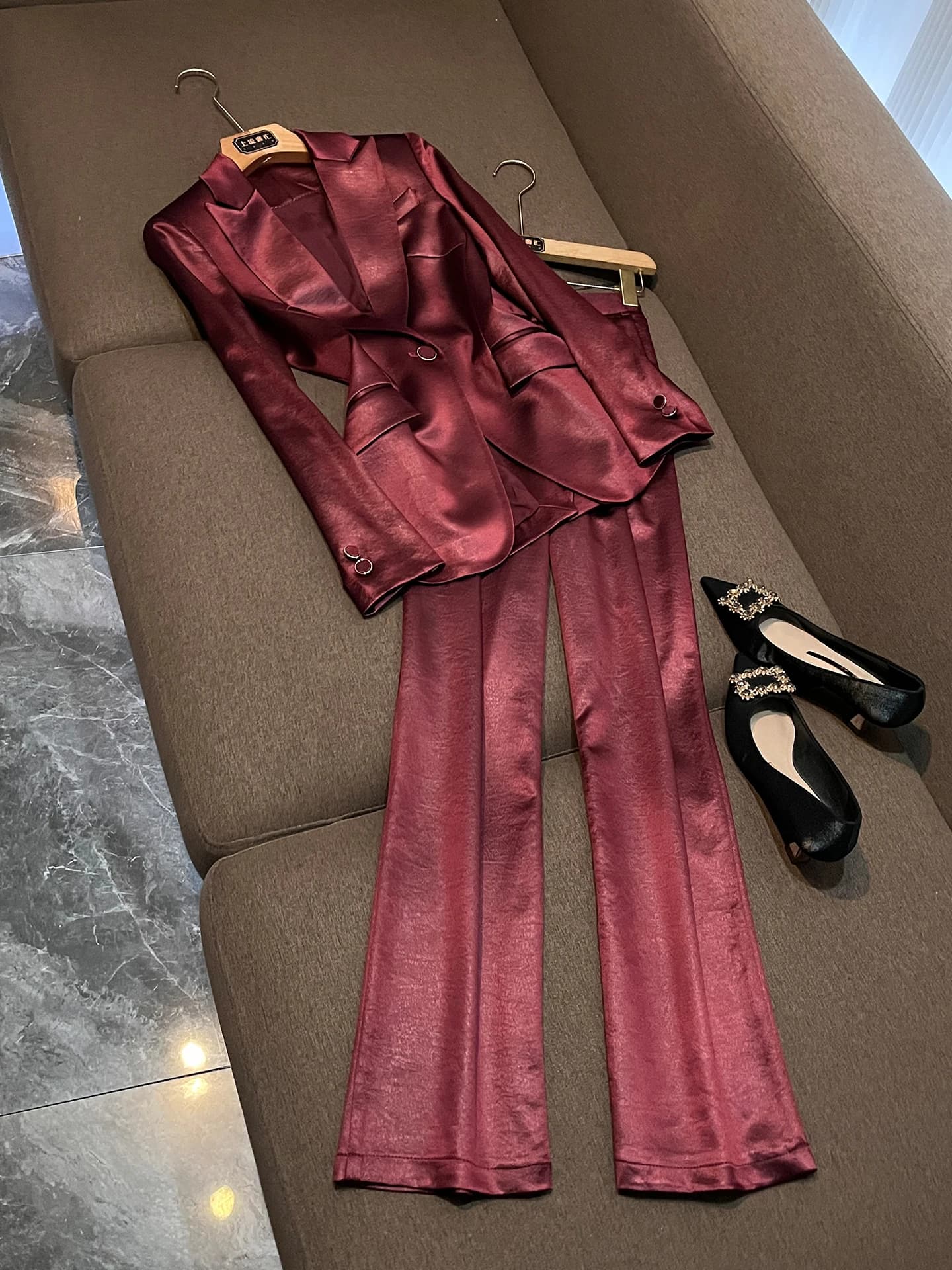 Giacca da Completo in Raso di Acetato da Donna 2026 Nuova Collezione Estiva, Abbigliamento da Lavoro Professionale, Set in Poliestere di Alta Gamma, Elegante Outfit Aziendale
