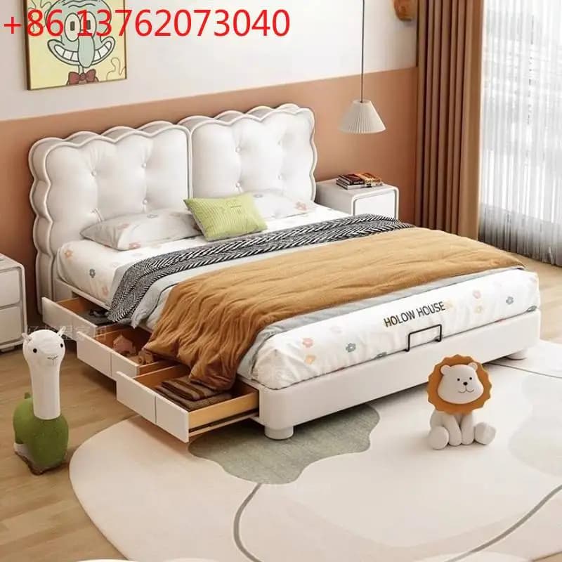 Letto Matrimoniale Moderno in Legno Massello con Cassetti, Stile Minimalista Giapponese, con Contenitore, Struttura Pieghevole, per Arredamento Casa