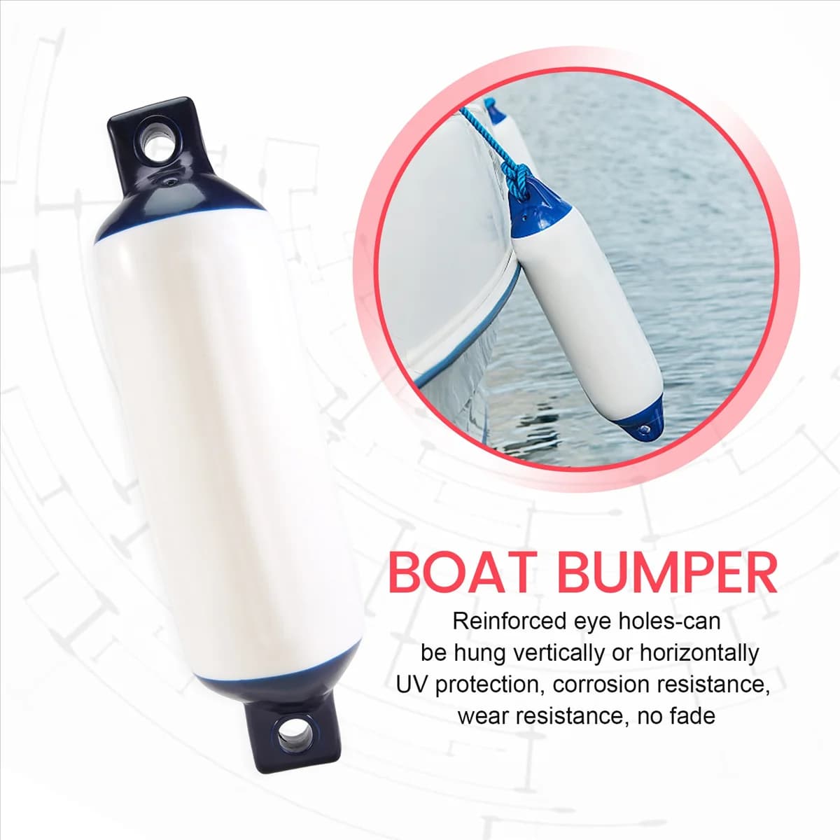 # Parti e accessori automobilistici 63F, parafango gonfiabile per barche marine con paraurti di ancoraggio in PVC da 3 pezzi (4,5X16 pollici), bianco e blu