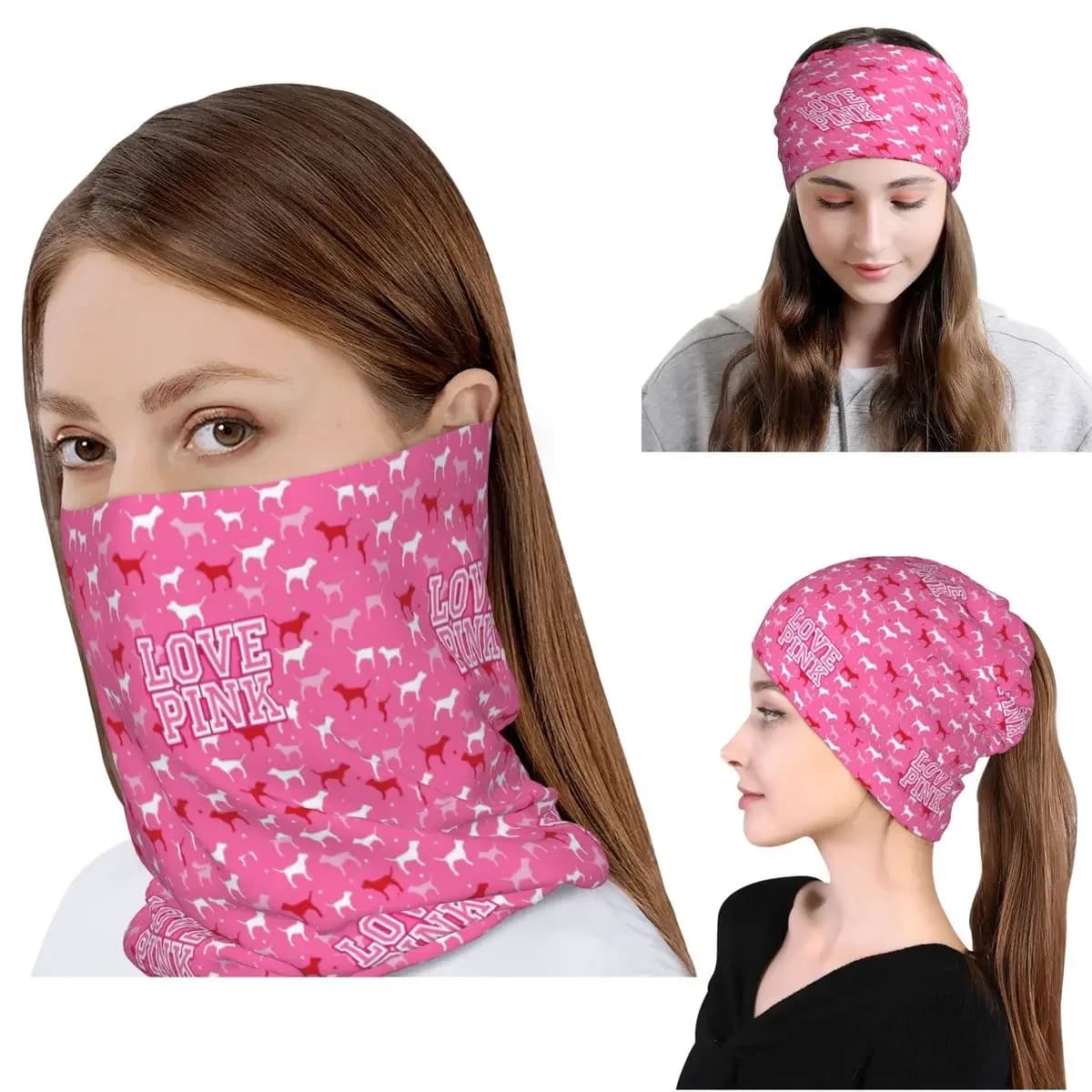 Love Pink Bandana Neck Cover Wrap Scarf Multi-use Headband Beanies Hat for Men Women Adult Breathable