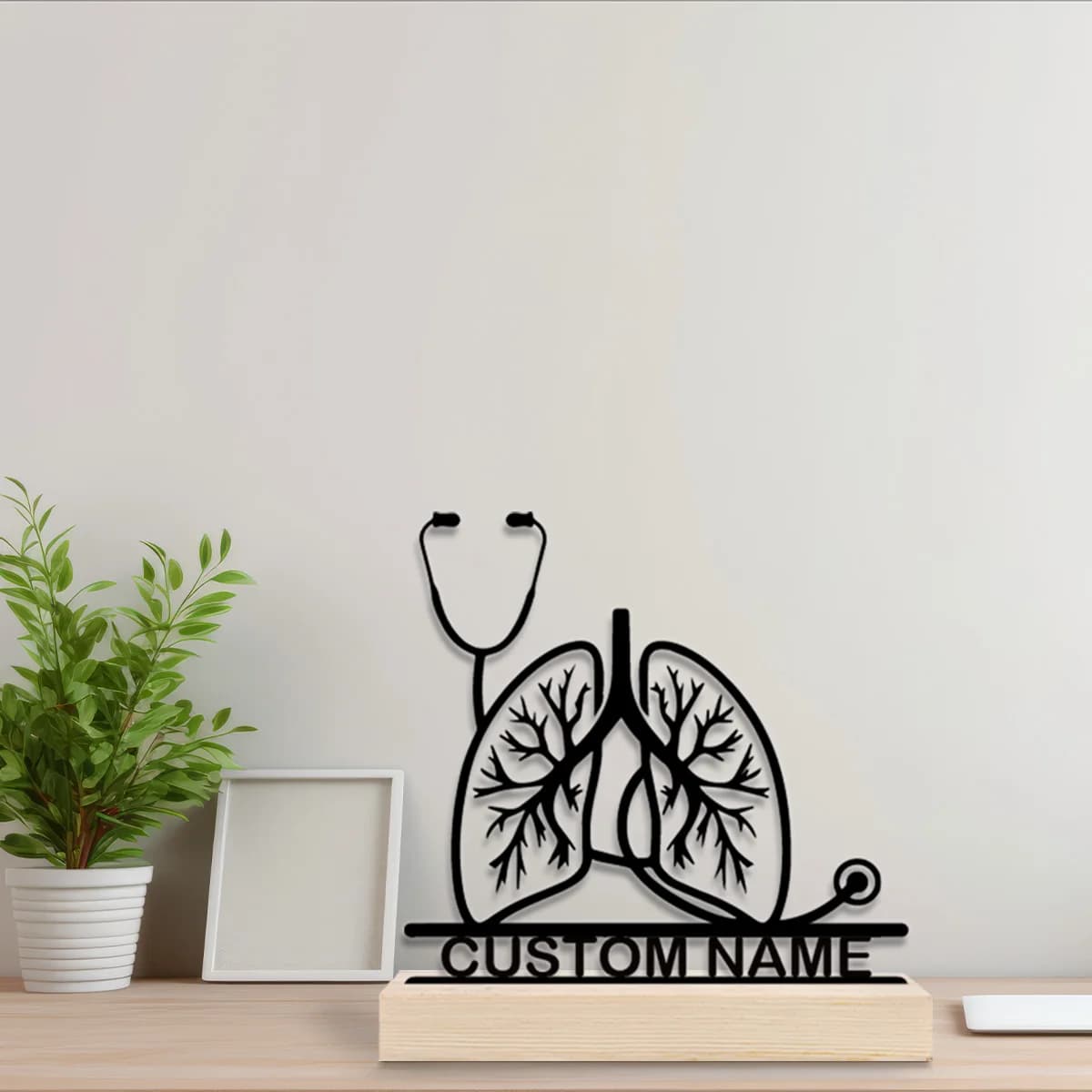 1pc Interesting Desktop Metal Statues Custom Content Equipped with Wooden Base Housewarming Gift,Metal Ornament Decoration