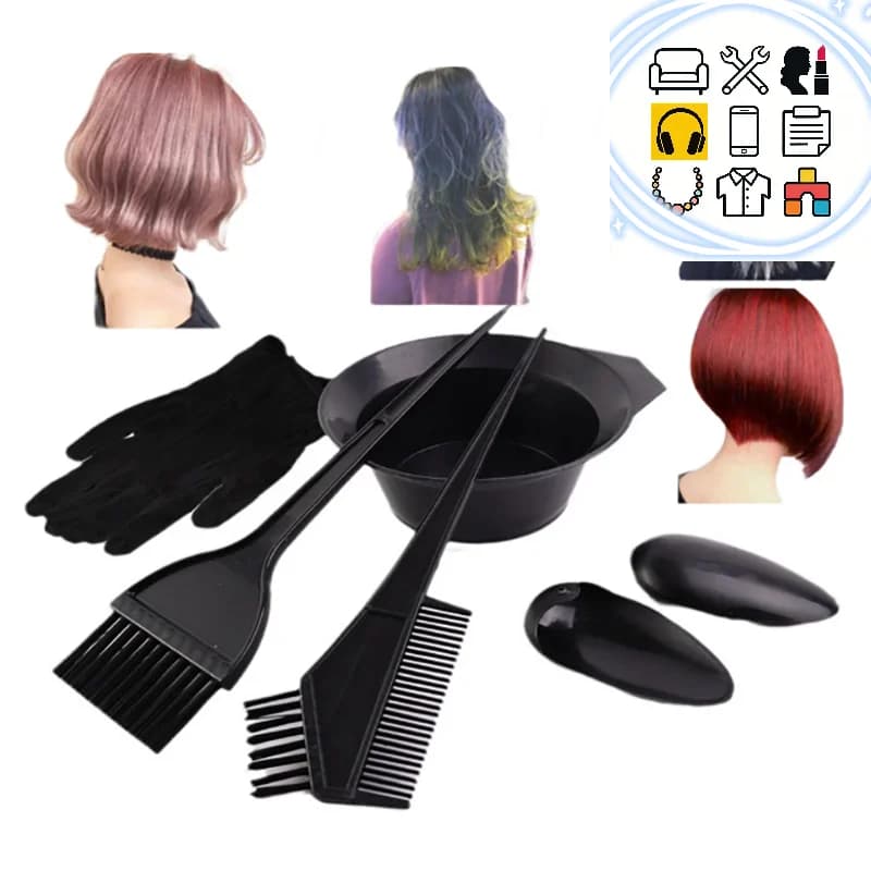 Kit per Colorazione Capelli 5/7/9 Pezzi, Set per Tintura Capelli Fai da Te, Pettine, Ciotola, Pennello, Cuffia, Clip, Mantella, Strumenti per Acconciatura