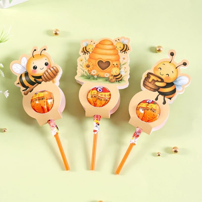 24 Pezzi di Cartoncini Porta Lecca-lecca a Tema Ape, 6 Design Assortiti, Cartoncini di Carta per Lecca-lecca di Compleanno, Cartoncini per Caramelle a Tema Ape, Decorazioni per Feste per Bambini
