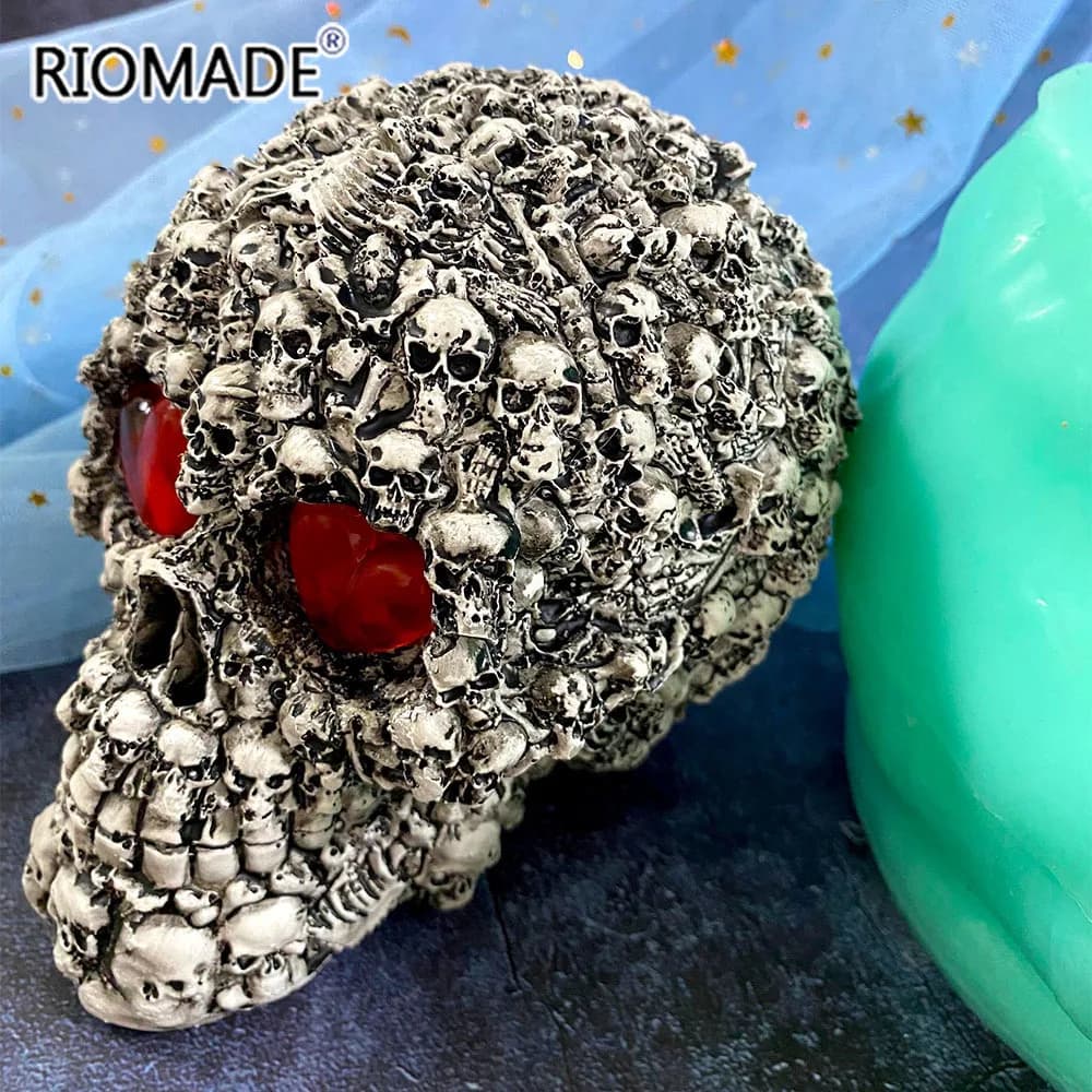 3D Skull stampo in Silicone di grandi dimensioni strumenti per la decorazione di torte di Halloween fai da te testa di scheletro candela in resina gesso stampo fatto a mano