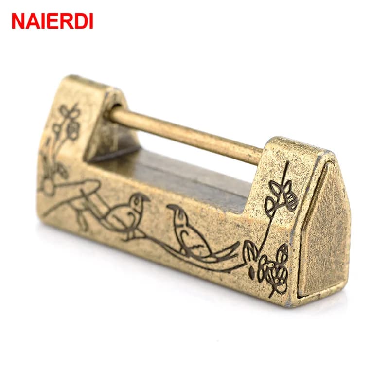 NAIERDI Serratura antica vintage in lega di zinco Serratura antica cinese Retro Keyer Lucchetto per gioielli Scatola di legno Lucchetto per cassetto valigia