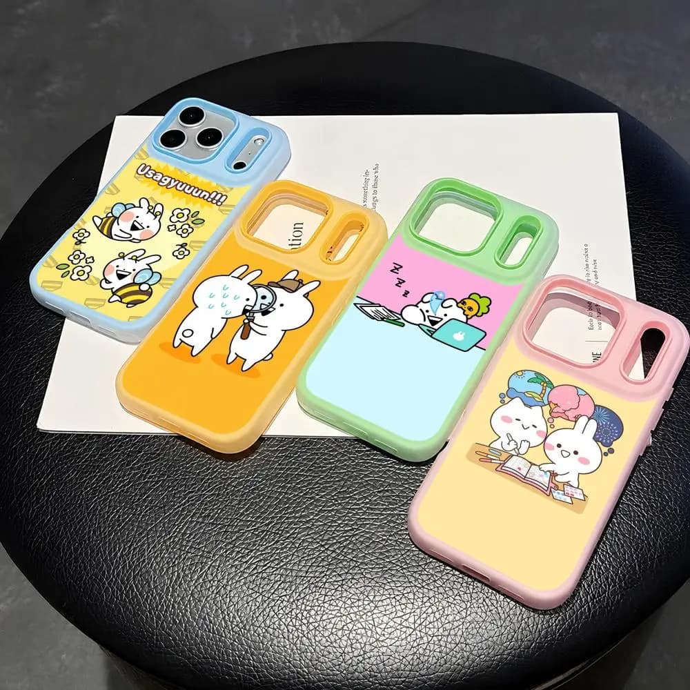 Usagyuuun Rabbit Cute Phone Case 2-in-1 Detachable Clear with Card Holder for iPhone 12-17 Soft Multi-Color