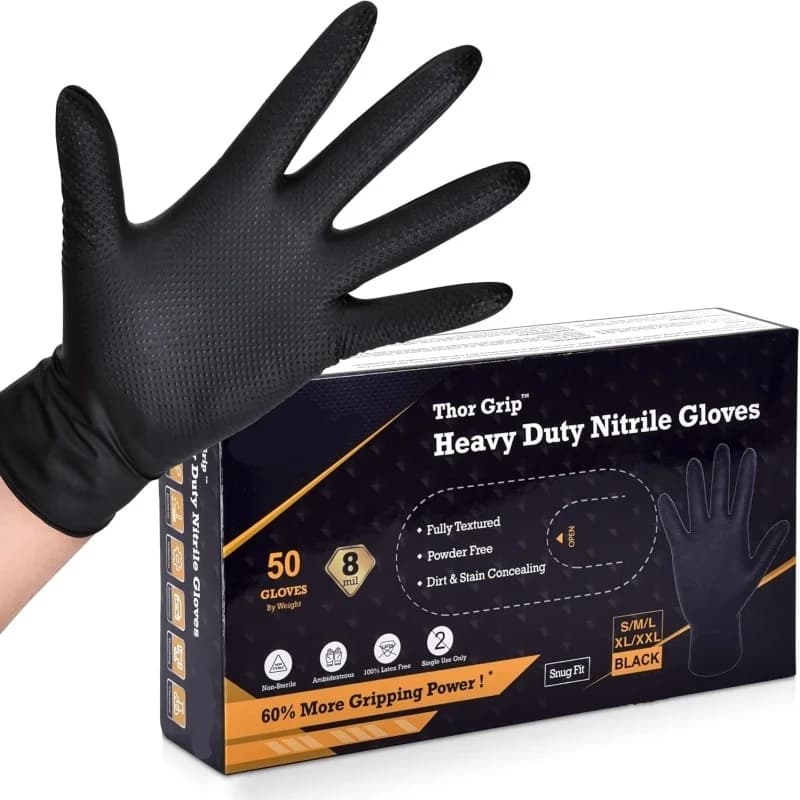 Guanti industriali monouso resistenti in nitrile nero 10/30/50 pezzi 8mil con impugnatura diamantata rialzata per tatuaggio automatico meccanico