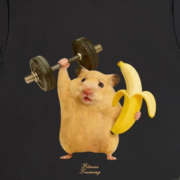 Loose Fit Sporty Quick Dry Lightweight Short Sleeve T-Shirt Unisex Large Size Dumbbell Banana Rat Design Breathable Top