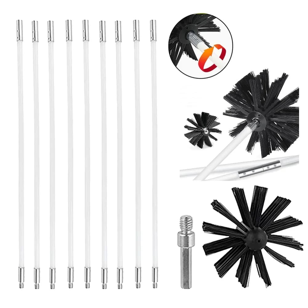 Set di spazzole per camino con aste a manico lungo Spazzola per spazzare il fumi 100/150mm Testa della spazzola Strumento per la pulizia del condotto dell'aria per tubo dell'asciugatrice del camino