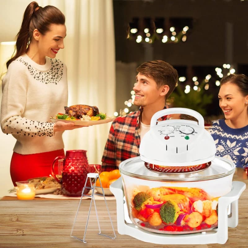 Forno ad aria calda da 12 litri con vetro temperato, per friggere, grigliare pollo e patatine fritte, con circolazione dell'aria calda.